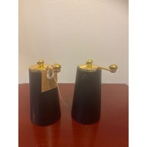 Mud Pie Salt and Pepper Mill Set Dark Wood Gold Crank Grinders 2 Piece Set